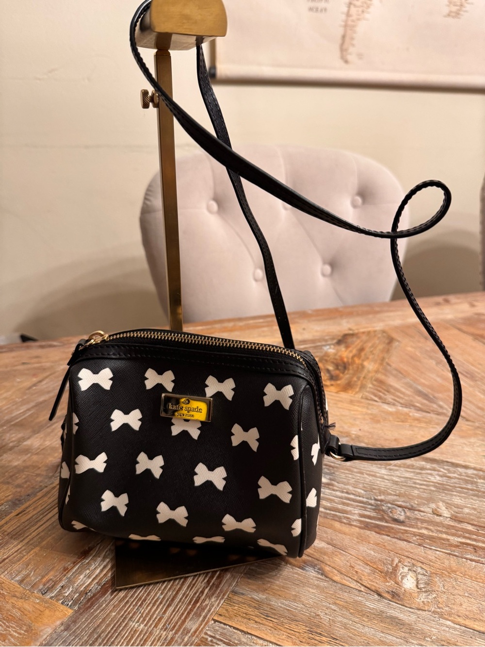 Kate Spade Black Bow Print Crossbody Bag